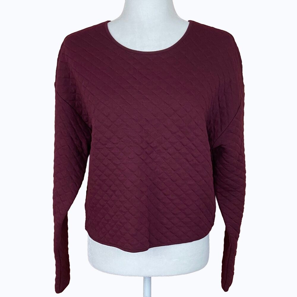 Banana Republic Women's Quilted Sweatshirt Size S Bright Wine Cotton Crop